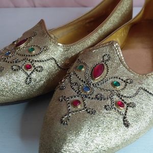 Vtg Gold and Jewel Evening Shoes Slippers  Flats